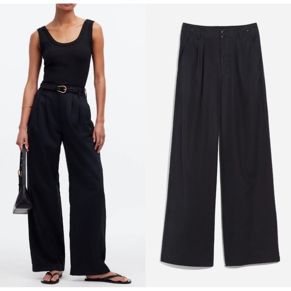 Madewell Pleated Wide Leg Crop Pants Black Women's Size 2 High Waist - Picture 1 of 15